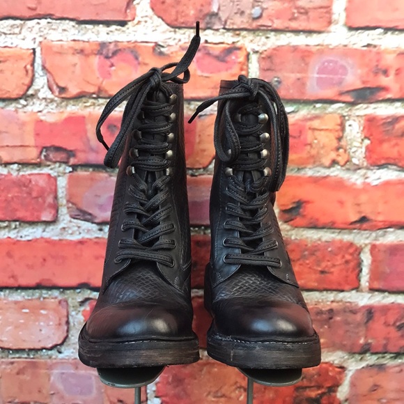 Free People Leather Santa Fe Lace-Up Boot in Black Embossed - Picture 9 of 17